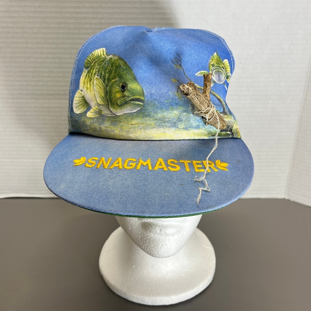 Vtg 1993 SnagMaster Novelty Bass Fishing Hat 3D Branch Snapback Blue Gag Gift